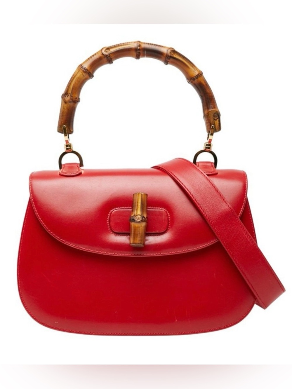 Used GUCCI Bamboo Handbag Shoulder Bag 2WAY Red Leather